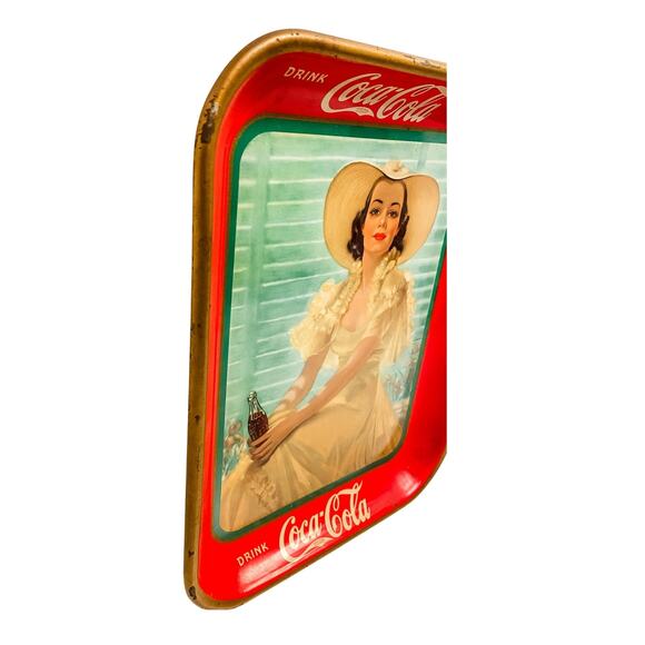 Vintage Coca Cola 1938 Girl in Yellow Dress Advertising Tray - Picture 4 of 5